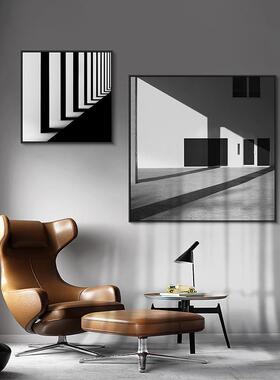 载影现代轻简约正方形装饰画黑白建筑挂画光影客厅办公室背景壁画