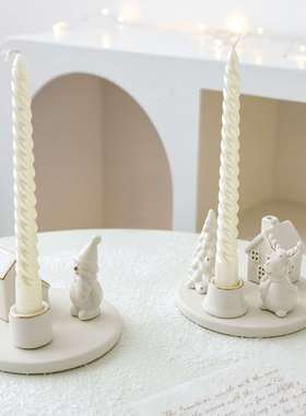 NUCHI跨境圣诞节装饰品圣诞树雪房麋鹿创意陶瓷烛台桌面装饰摆件