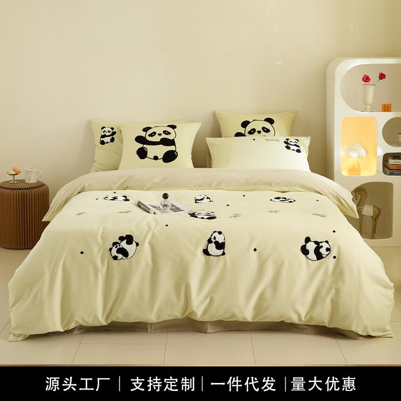 A类100S全棉磨毛四件套冬季纯棉毛巾绣被套床单床上用品南通家纺