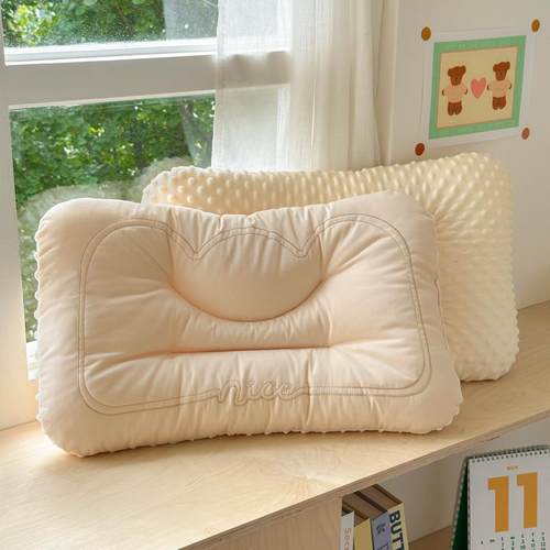 新款100S全棉A类豆豆绒双拼枕学生儿童抚触柔软护颈椎枕头枕芯