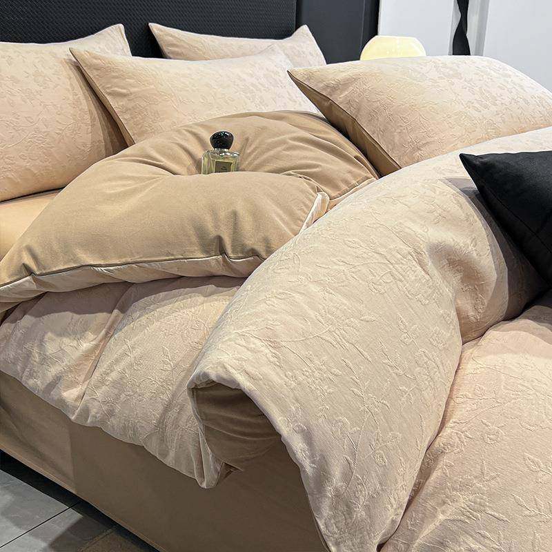 冬季全棉磨毛被套单件150×200×230纯棉提花被罩床单床品四件套