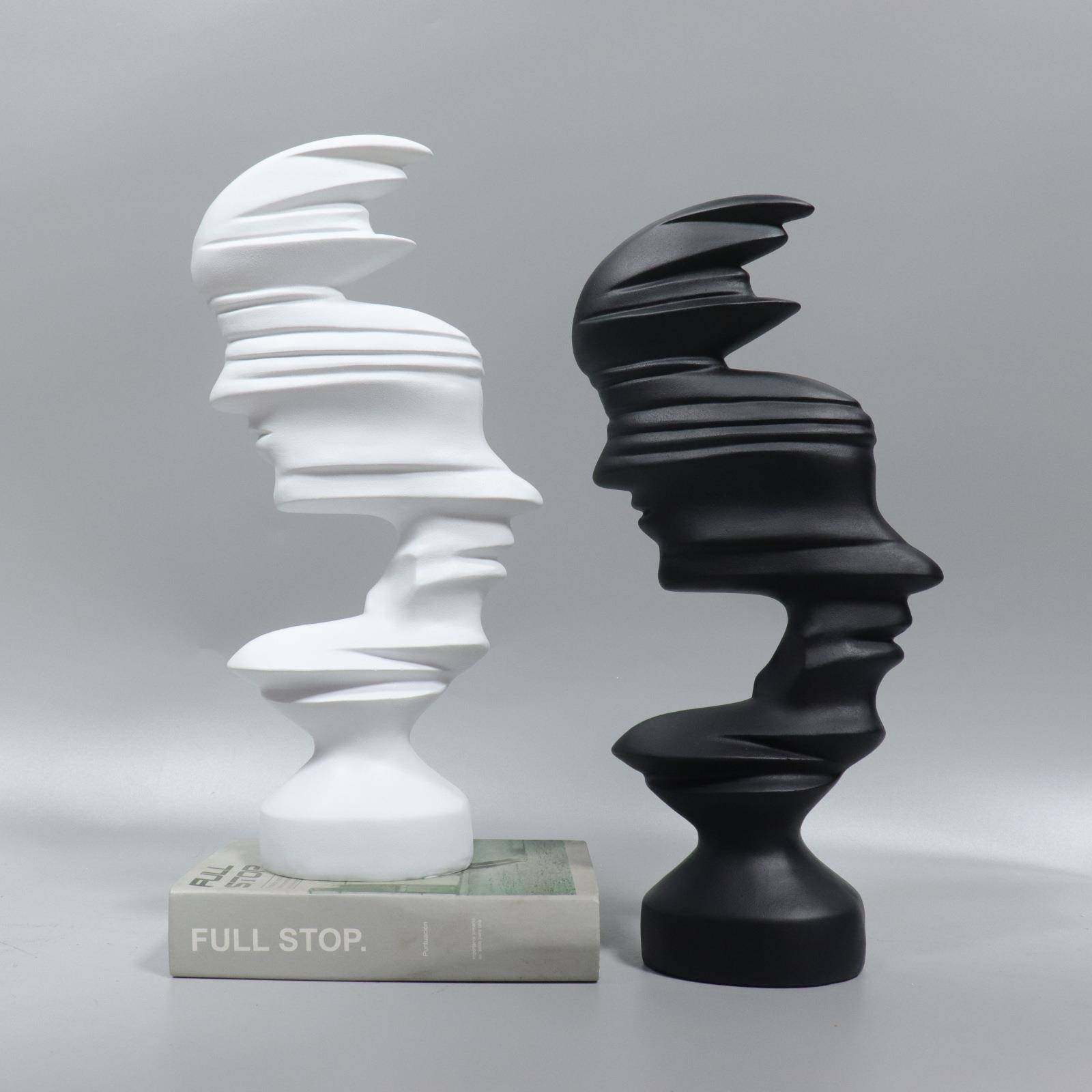 现代简约创意树脂材质抽象人脸雕塑摆件样板房售楼处大厅软装饰品