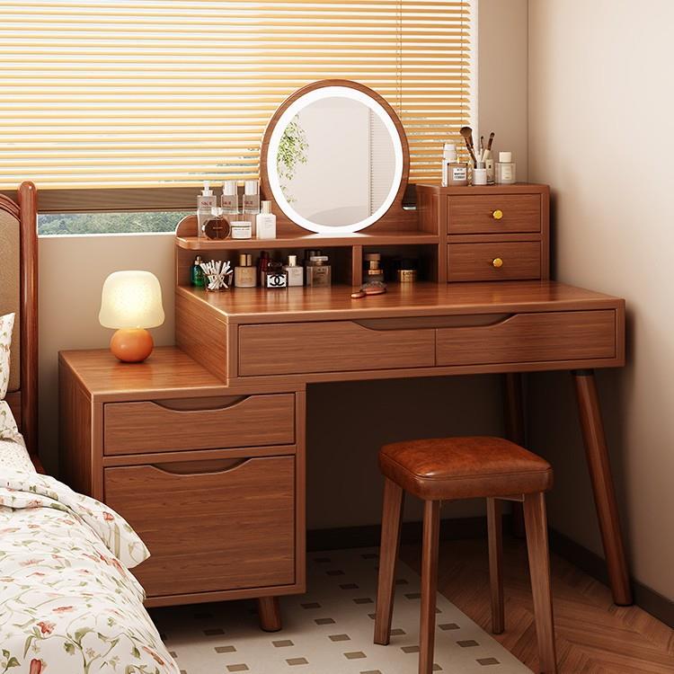 新中式梳妆台书桌一体2025新款现代简约梳妆桌卧室伸缩化妆桌镜子