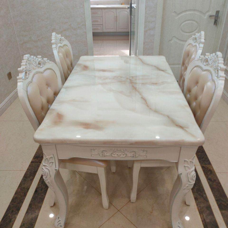 餐桌椅组合简欧天然大理石实木餐桌现代简约小户型长方形饭桌绢花