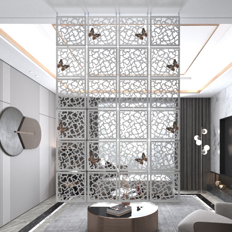 #现代简约挂式方形屏风s软玄关隔断时尚餐客厅卧室挂帘雕花镂空墙