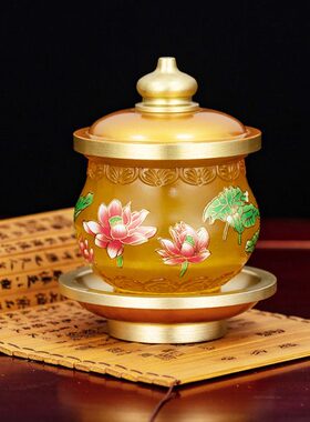 供水观音莲花仿圣水杯供水杯供佛琉璃前净水杯水杯大号佛杯家用