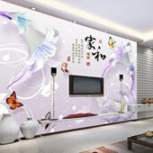 d8墙布客厅中式 3d壁画现代影视荷花d5电视背景墙壁纸家和立体墙纸