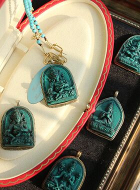 复古文艺吊坠仿情侣个性尼泊尔释迦摩尼品象神棉麻首饰绿松石手工