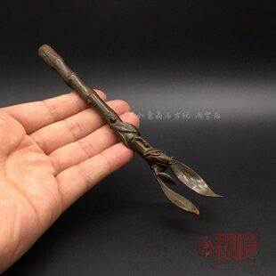 茶宠艺知了金蝉叉铜茶壶器把件实心摆件竹微雕叶铜竹全铜铜节