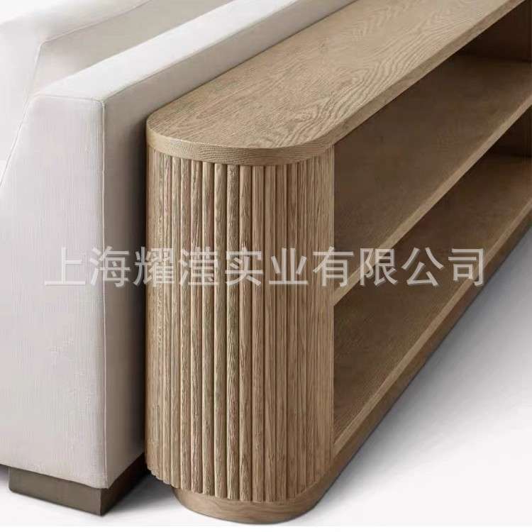 美式RH家具实木橡木边几现代简约轻奢沙发背几法式乡村复古玄关桌