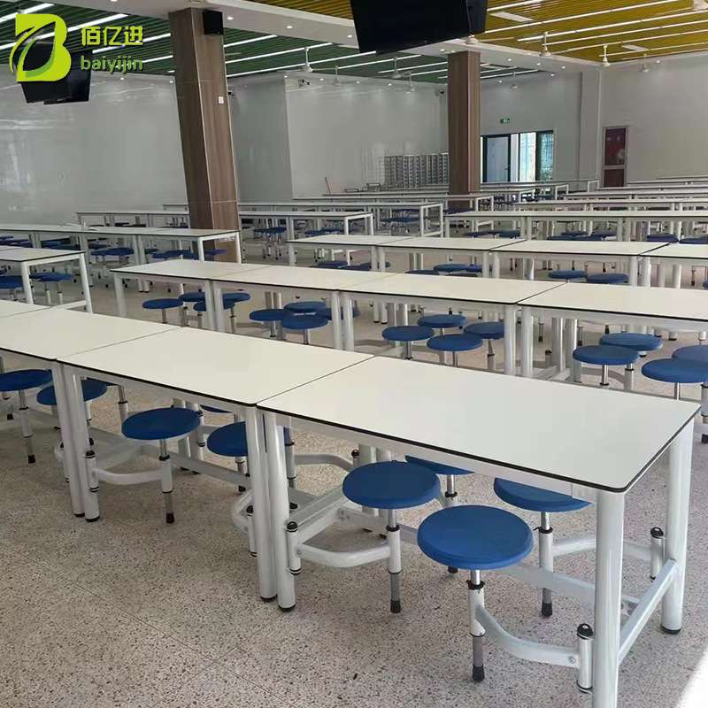 旋转凳组合餐桌椅 单位食堂连体餐桌椅学校餐厅4人8人餐桌椅图片