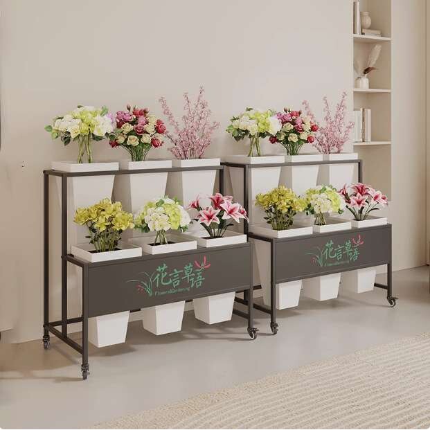 摆摊带牌子可移动花架多层鲜花展示架铁艺鲜花架婚庆架子落地式