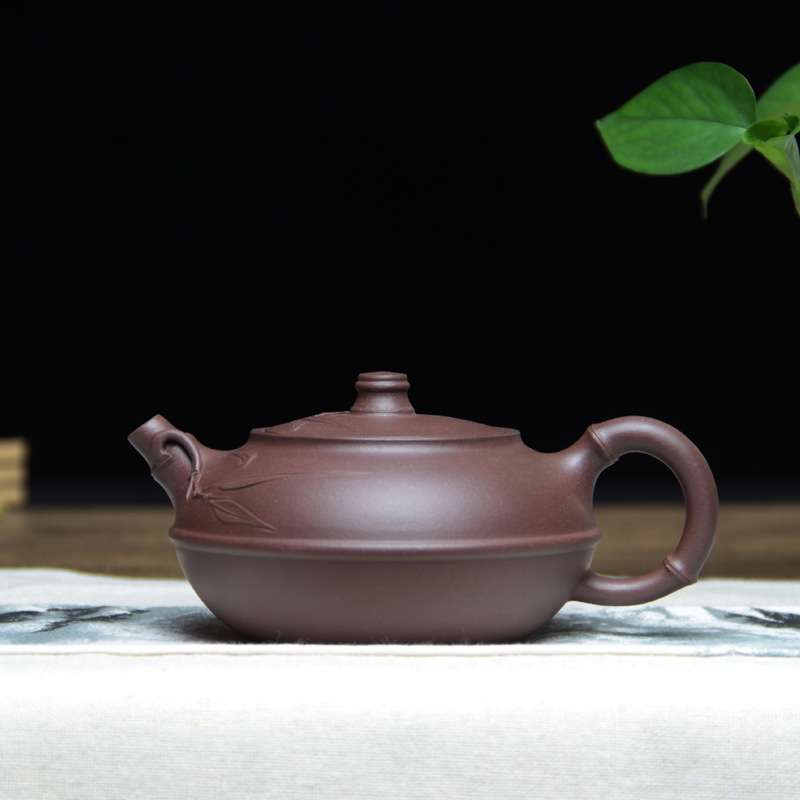 宜兴紫砂壶线扁竹段壶竹名家陈新明纯手工原矿紫泥茶壶茶具竹节壶