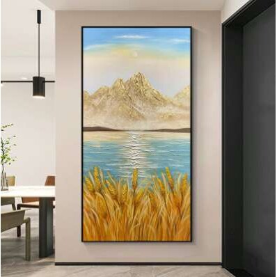 北欧稻田园风景玄关挂画现代抽象客厅餐厅壁画金色麦浪麦穗装饰画