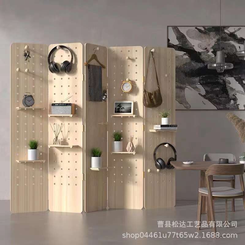 木质洞洞板折叠立式屏风隔断客厅折叠移动遮挡半墙办公室家用卧室