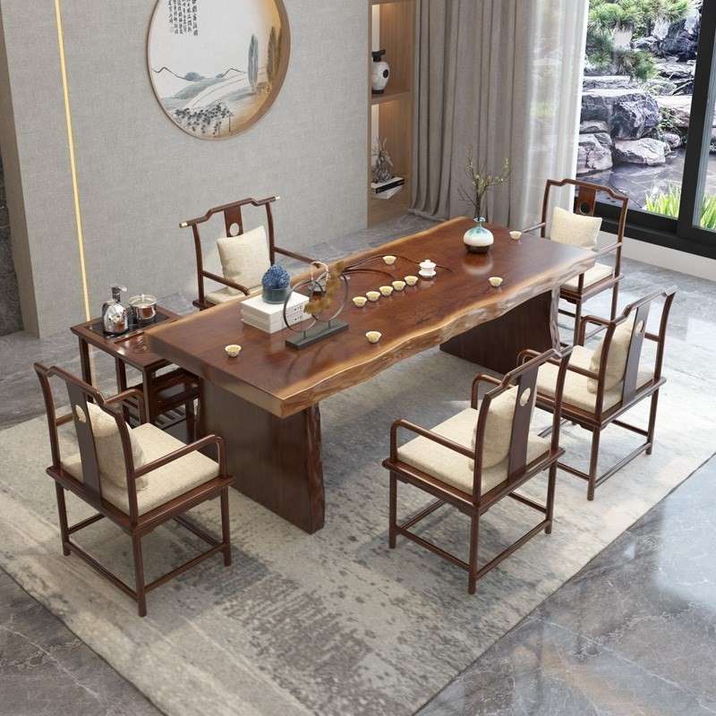 A8L中式原木雕刻茶盘一体茶桌椅组合禅意实木茶几功夫泡茶台简约