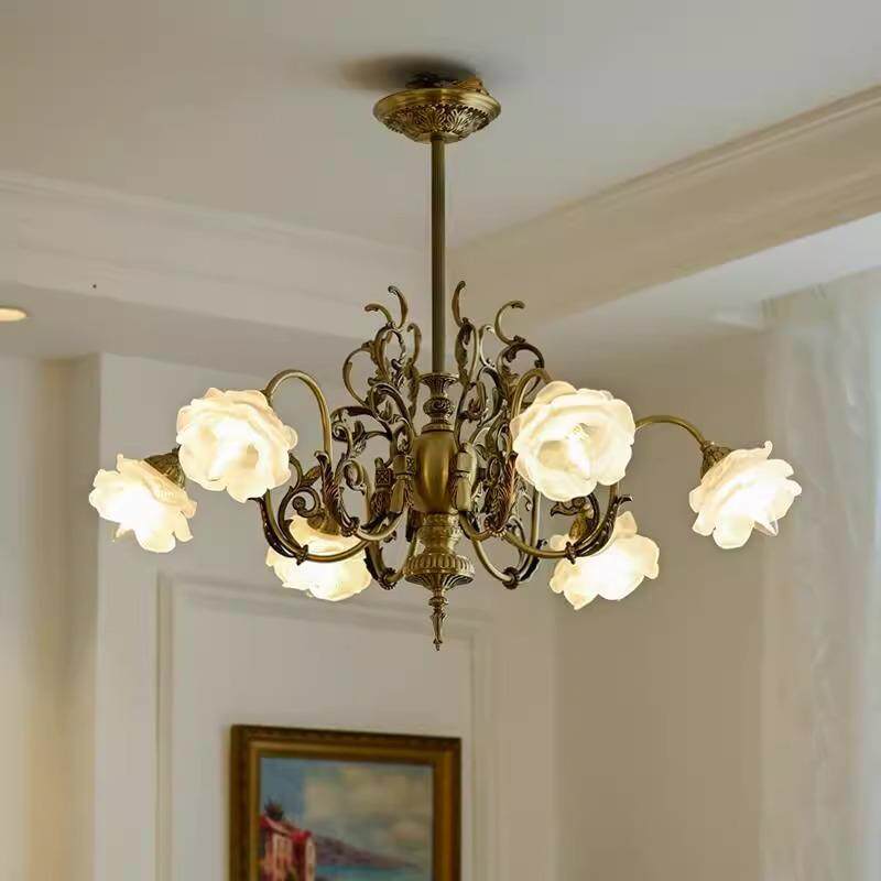 法式古典全铜客厅吊灯浪漫复古田园花朵轻奢客厅卧室灯具餐厅吊灯