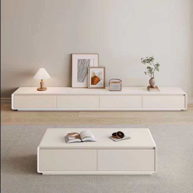 烤漆奶油风实木电视柜钢琴烤漆新款现代简约家用落地储物电视柜