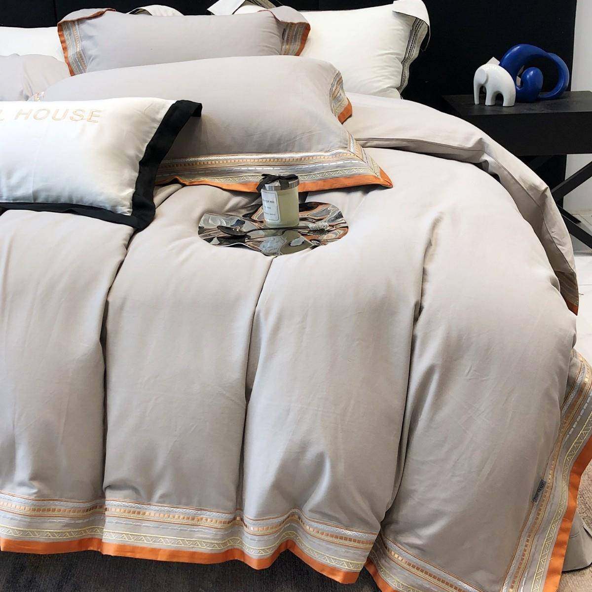 超柔贡缎埃及棉四件套轻奢刺绣纯棉舒适被套床单样板房床品