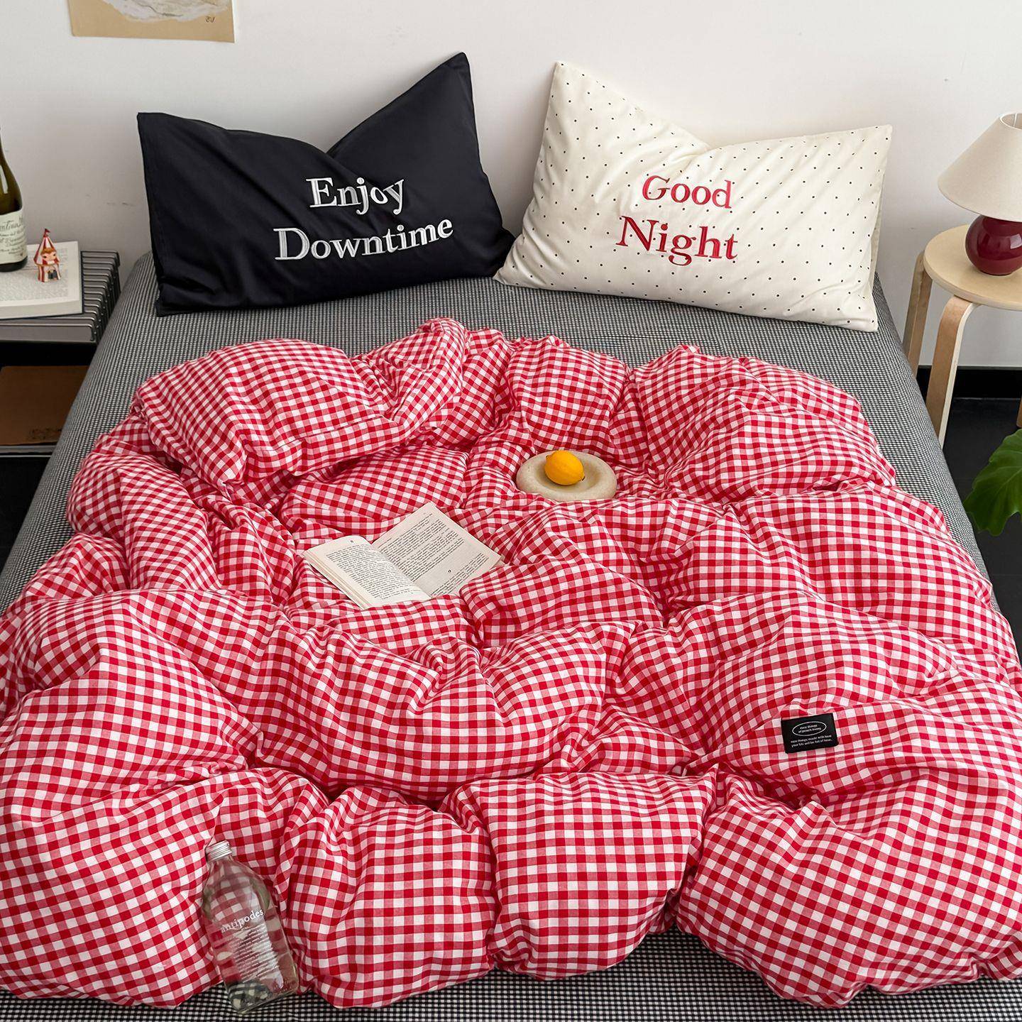 2025新款厂家直销圣诞节日氛围感全棉水洗棉格子混搭系列四件套