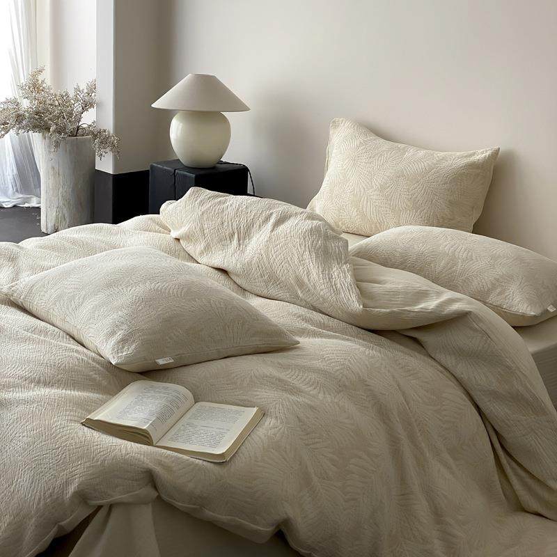 A类复古素感系水洗棉麻肌理提花四件套纯棉床单被套卧室家用床品