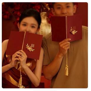 婚礼誓言卡订婚结婚高级简约誓词致辞宣言红色主持证婚人手卡一对