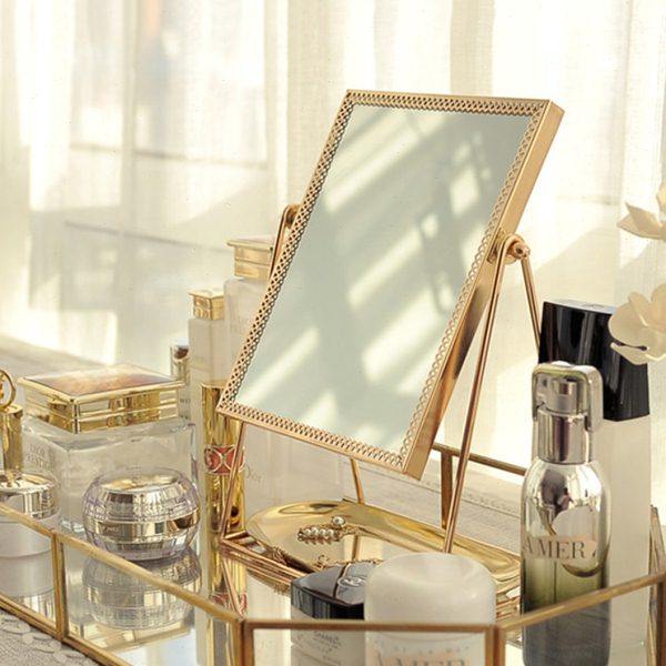 欧式简约台式化妆镜欧式梳妆结婚公主复古镜随身便携美容单面镜