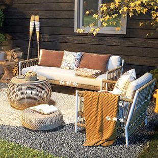 现代风格 户外沙发庭院室外阳台露台藤编沙发岩板茶几组合户外家具