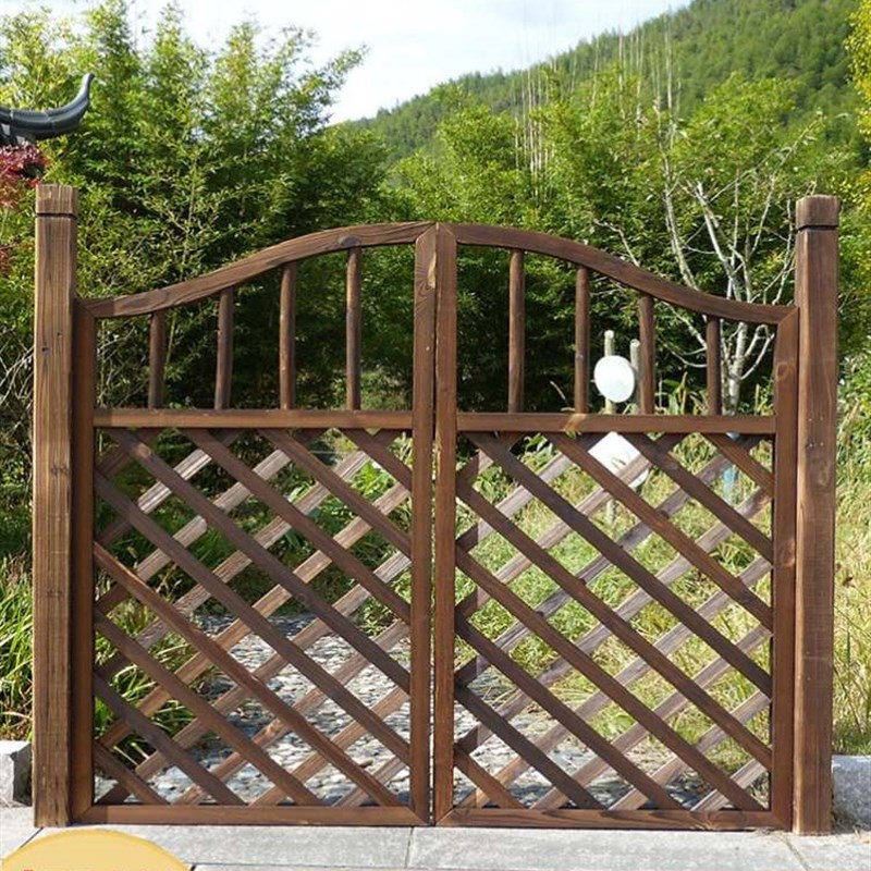 栅栏门防腐木门园艺双开篱笆门菜园院子K门木围栏花园门户外木质