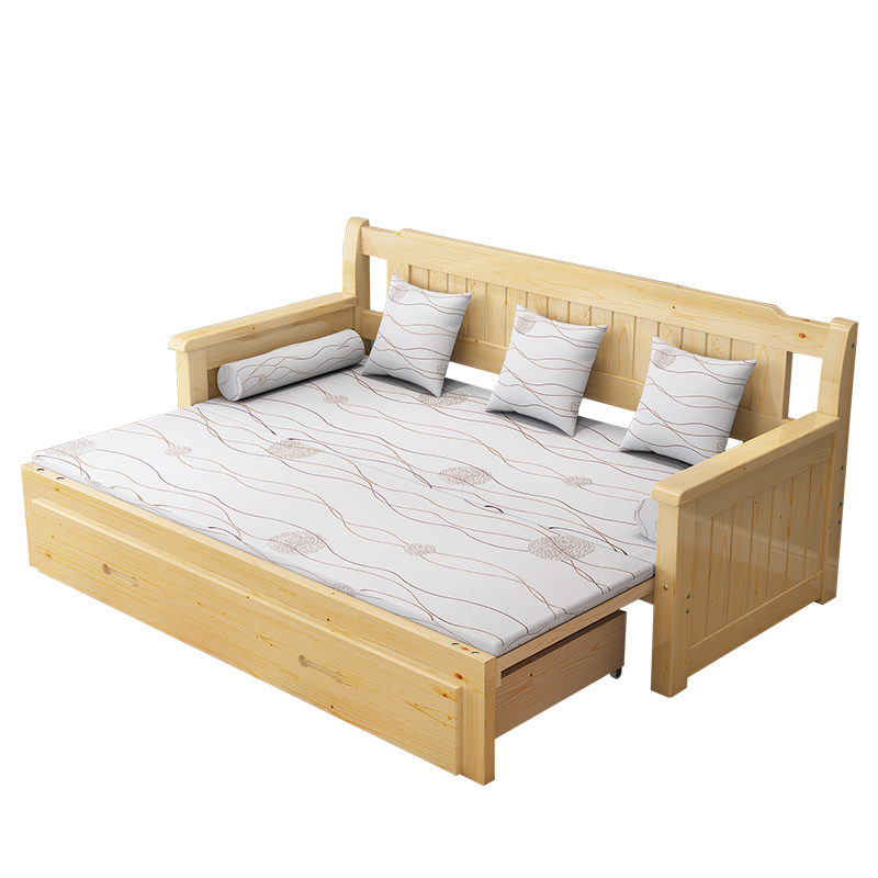 实木沙发床可折叠客厅小qo户型松木双人1.5米1.8坐卧两用多功能推