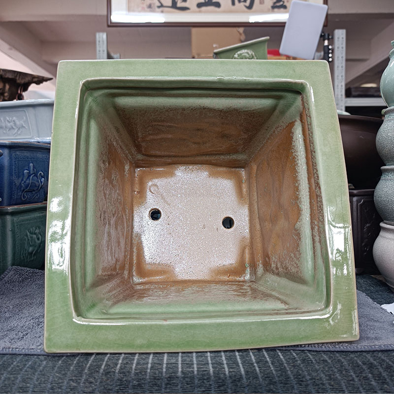 20*20*15clm青瓷浮雕冰裂青花牡丹造景大方盆绿植盆景大号花盆陶