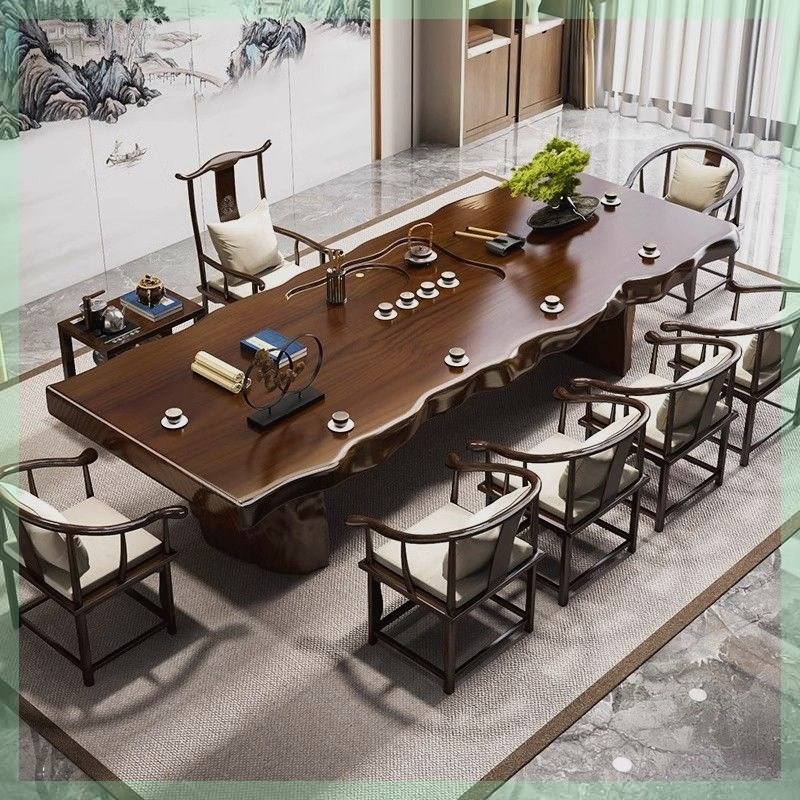 原木大板茶桌新中式实木泡t茶台现代简约禅意家用茶台办公室茶桌