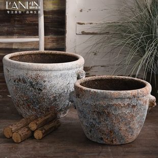陶瓷仿古大缸粗陶手工狮头大花盆鱼缸落地摆件庭院园林水缸种树盆
