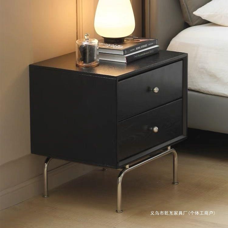 简约实木床头柜卧室简约床边置物柜小型中古沙发边几柜小户型收纳