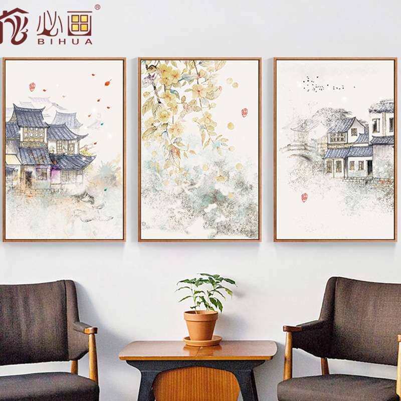 厂家 新中式装饰画客厅书房茶室布艺挂画 中式壁画喷绘山水画图片
