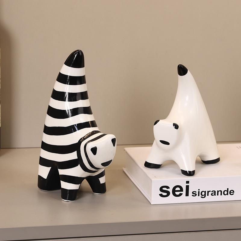抽象黑白条纹猫陶瓷摆件家居艺术装饰品桌面客厅样板房软装饰摆件