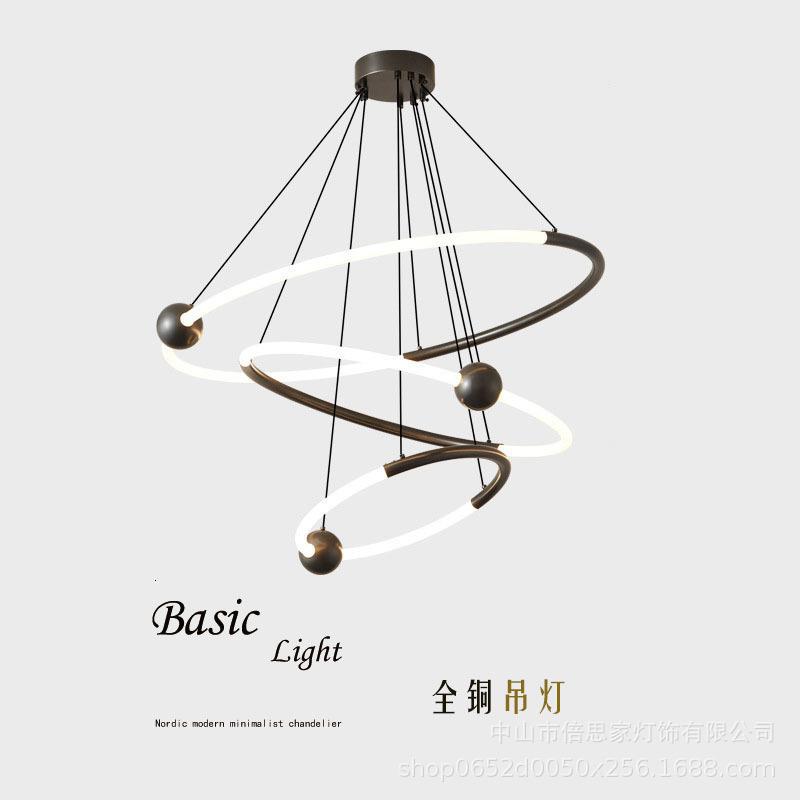 2023全铜现代简约轻奢餐厅餐桌极简饭厅吊灯高端设计师圆形吊灯