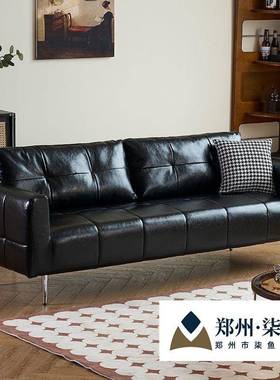 沙发小户型办公室出租屋长条懒人可躺黑色油蜡皮复古客厅三人四人