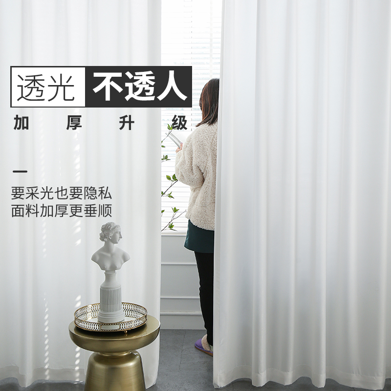 白色窗纱透光不透人半透s明窗帘客厅阳台加厚纱帘北欧简约天丝绒