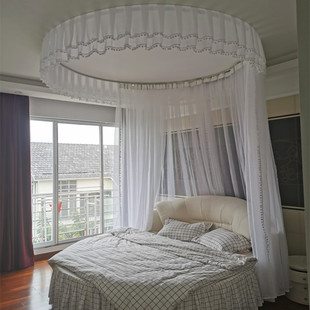 床帘圆顶圆床白色公主家用卧室隔断轨道床幔装饰方床W通用帷幔酒