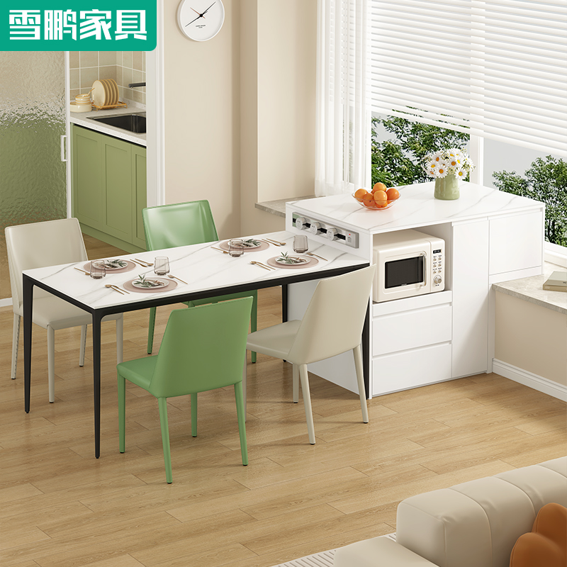 横厅飘窗a岩板岛台开放式厨房中岛餐桌一体多功能水吧餐边柜6E67