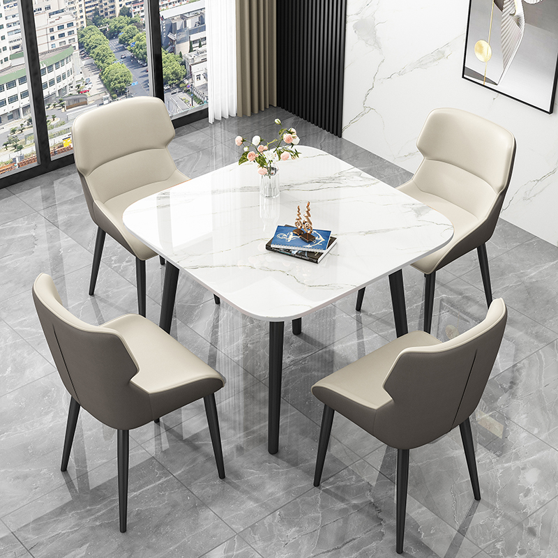 岩板正方形家用小户型餐桌简约大理石新款阳台接待U洽谈办公椅组