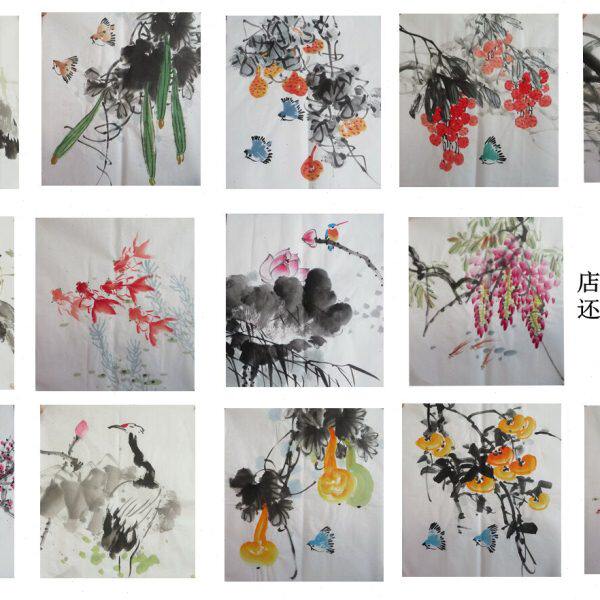 斗手绘花款三鸟字画墨E3轩水墨宝写意无画 4方客厅装饰荷花尺国画