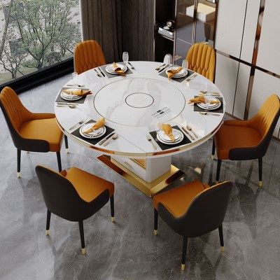 多功能岩板餐桌椅组合家用小户型现代简约轻奢内嵌电磁炉暖菜转盘,住宅家具,岩板餐桌,淘宝优惠券,粉丝福利购,淘宝优惠卷