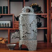 养中华内蒙奈曼壶净化麦饭石水桶矿泉浮雕矿泉旗水缸麦饭石工艺