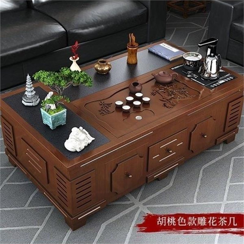 火烧石功夫茶几茶台一体办公室z会客茶桌客厅家用岩板泡茶桌椅组
