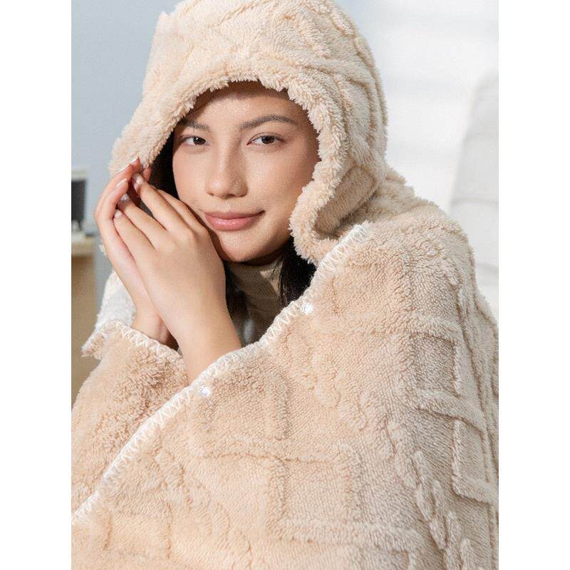 塔肤绒加厚双层披肩毛毯办公室学生午睡毯披风空调斗篷懒人毯保暖