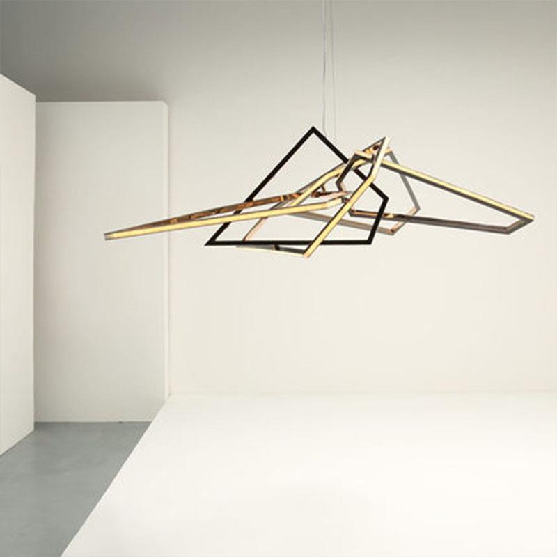 新款工程灯具后现代简约正方形方框LED几何吧台前台酒店艺术吊灯