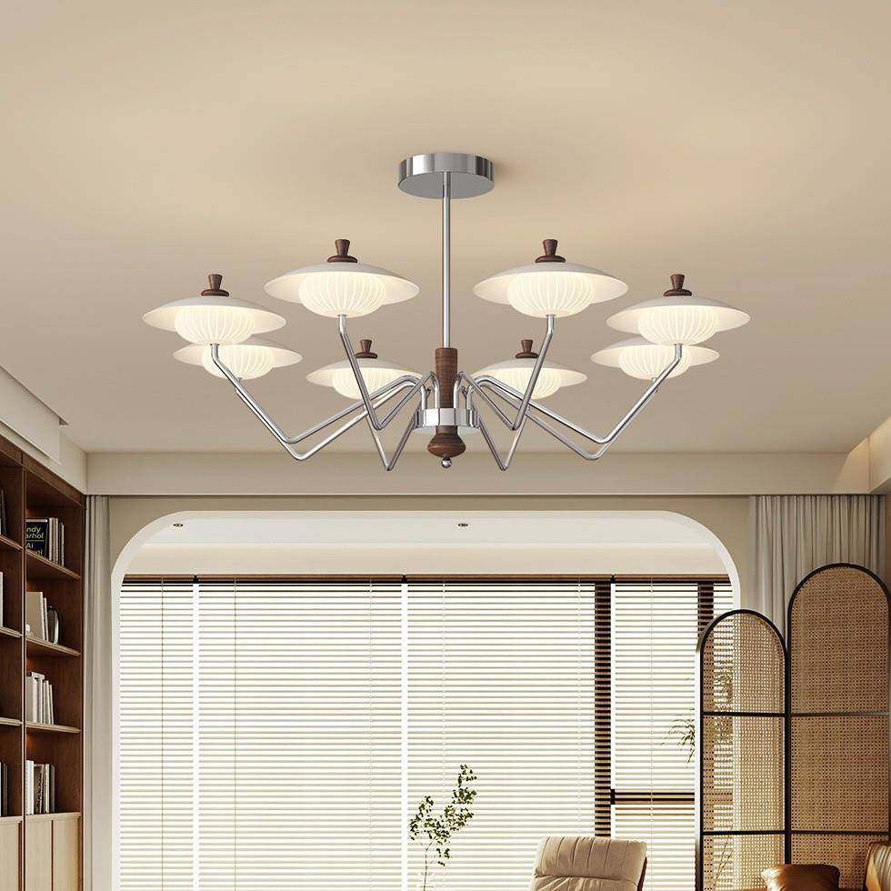 实木吊灯中古风客厅吊灯复古设计师主卧室餐厅创意飞碟灯客厅主灯