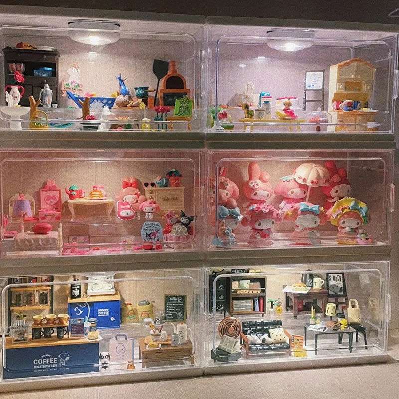 rement展示盒食玩微缩场景摆件可开门集装箱收纳透明亚克力防尘